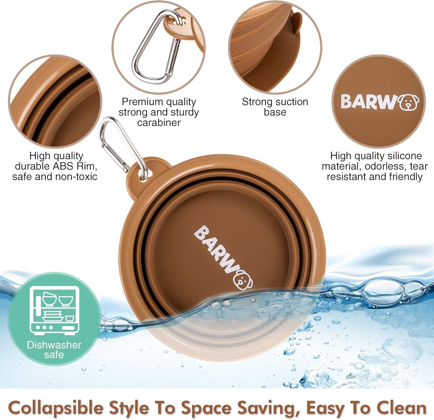 Collapsible Dog Bowl with Non Skid Suction Base -100% Pure Silicone Foldable Water Bowl, Portable Dog Bowl for Travel, Hiking & Camping 350Ml 1 Piece