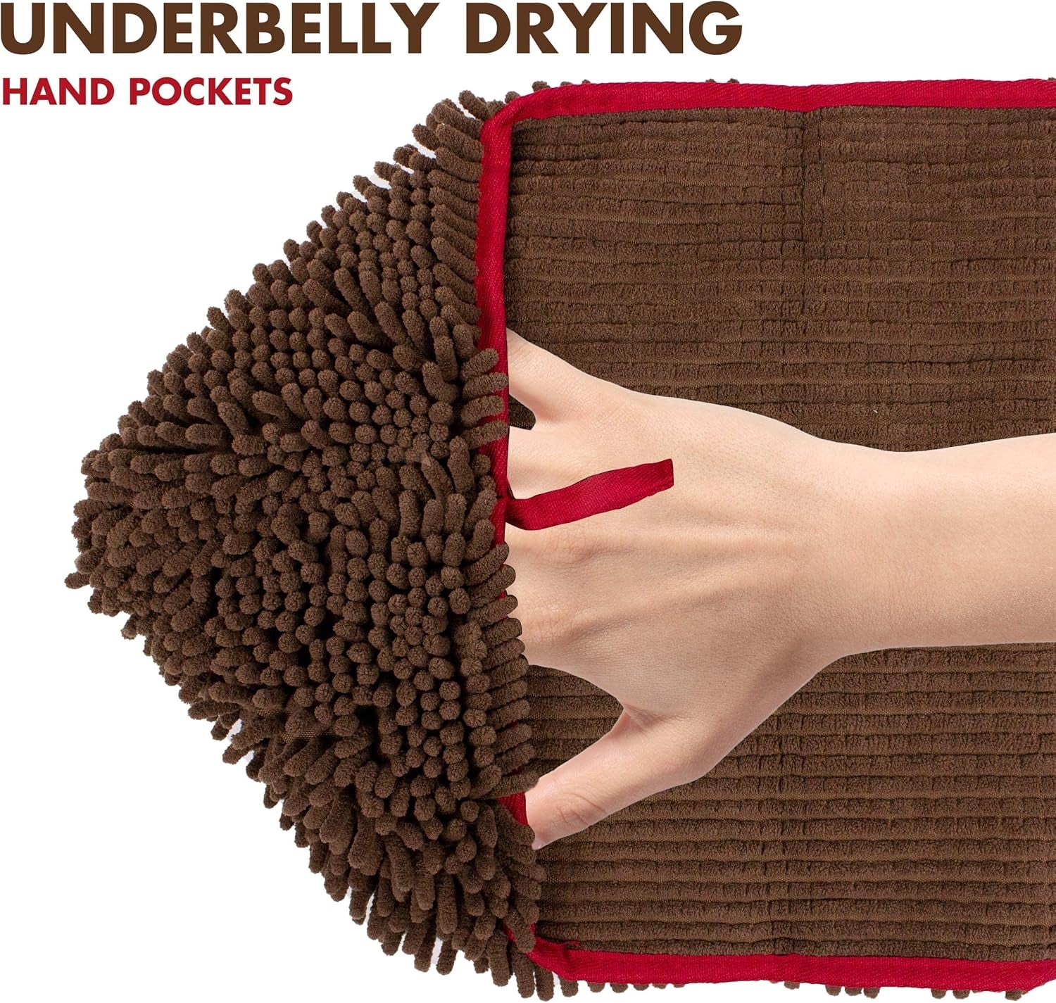 Dog Towel - Super Absorbent Microfiber Towel with Hand Pockets - Dog Bathing Supplies - Quick Dry Shammy Towel - Washer and Dryer Safe - Brown - 30 X 12.5 In