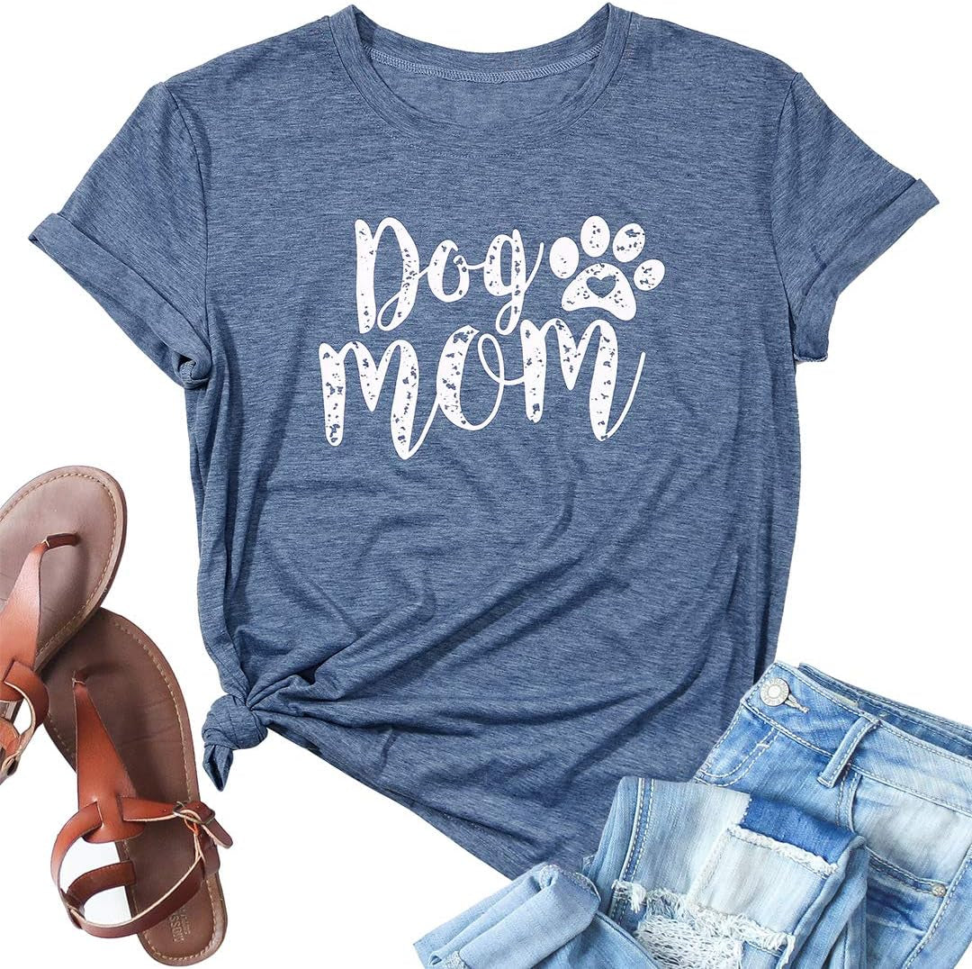 Dog Mom Tshirts for Women Funny Dog Paw Graphic Print Short Sleeve O Neck Mom Shirt