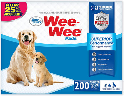 Wee-Wee Superior Performance Unscented Pee Pads for Dogs & Puppies, Quilted Leak-Proof Dog Housebreaking Potty Training Floor Protection, 22" X 23", 200 Count