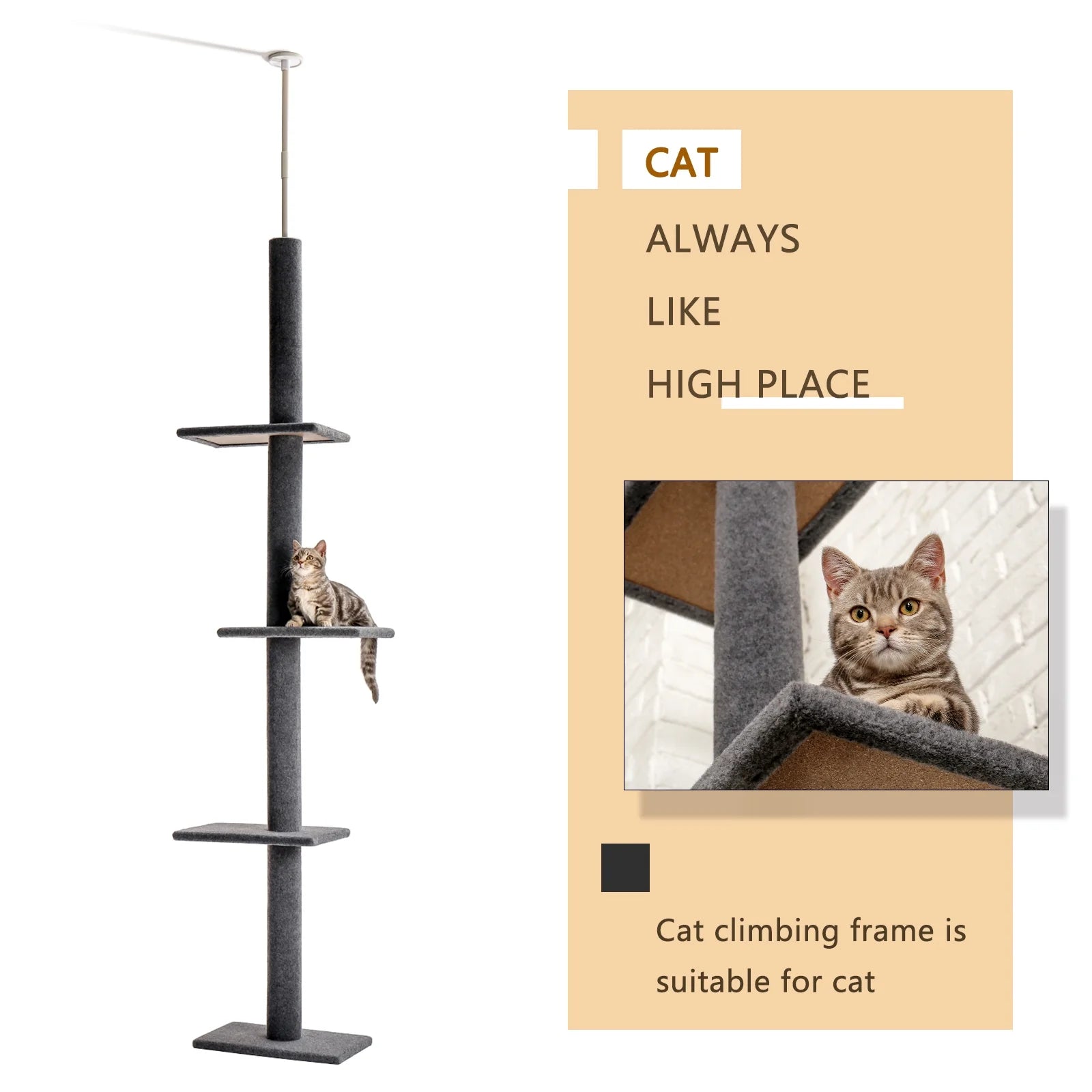 Pawz Road Adjustable 4-Tier Cat Tree – Tall Floor-to-Ceiling Activity Center