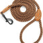 Braided Cotton Rope Leash with Leather Tip - 4 Feet Heavy Duty Metal Clasp Wedding Dog Leash (Dark Brown, 48 Inches)