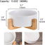 White Ceramic Cat Dog Bowl Dish with Wood Stand No Spill Pet Food Water Feeder Cats Small Dogs