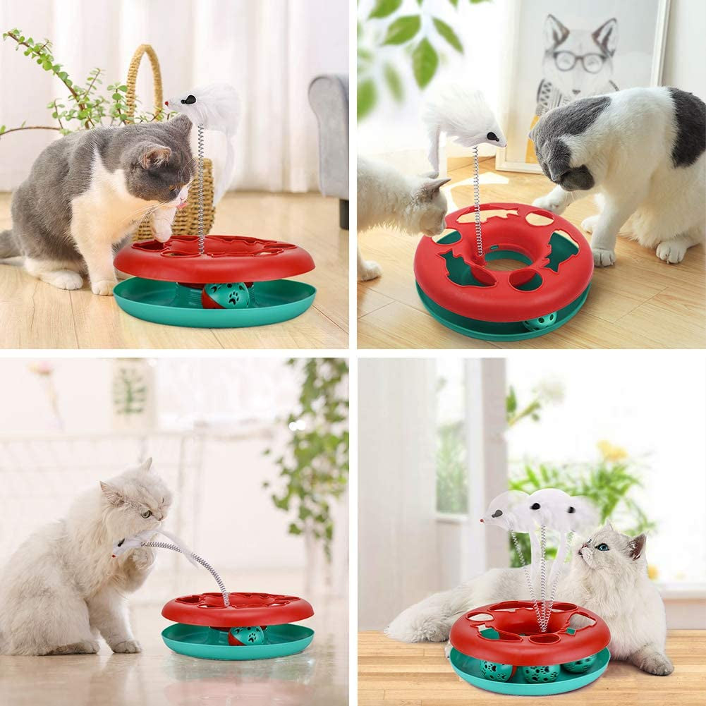 Cat Toys, Cat Toys for Indoor Cats,Interactive Kitten Toys Roller Tracks with Catnip Spring Pet Toy with Exercise Balls Teaser Mouse (Red)