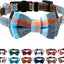 Upgraded Cat Collar with Bells, Breakaway Cat Collars with Bow Tie, 1 Pack Girl Boy Safety Plaid Kitten Collars, Haze Blue