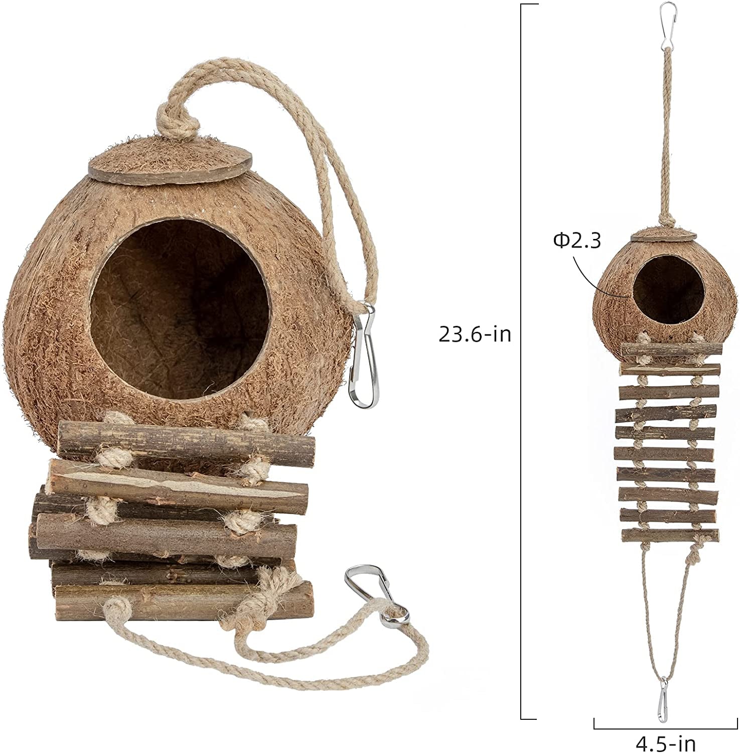 Natural Coconut Hideaway with Ladder, Bird and Small Animal Toy (House with Ladder, Natural Surface)