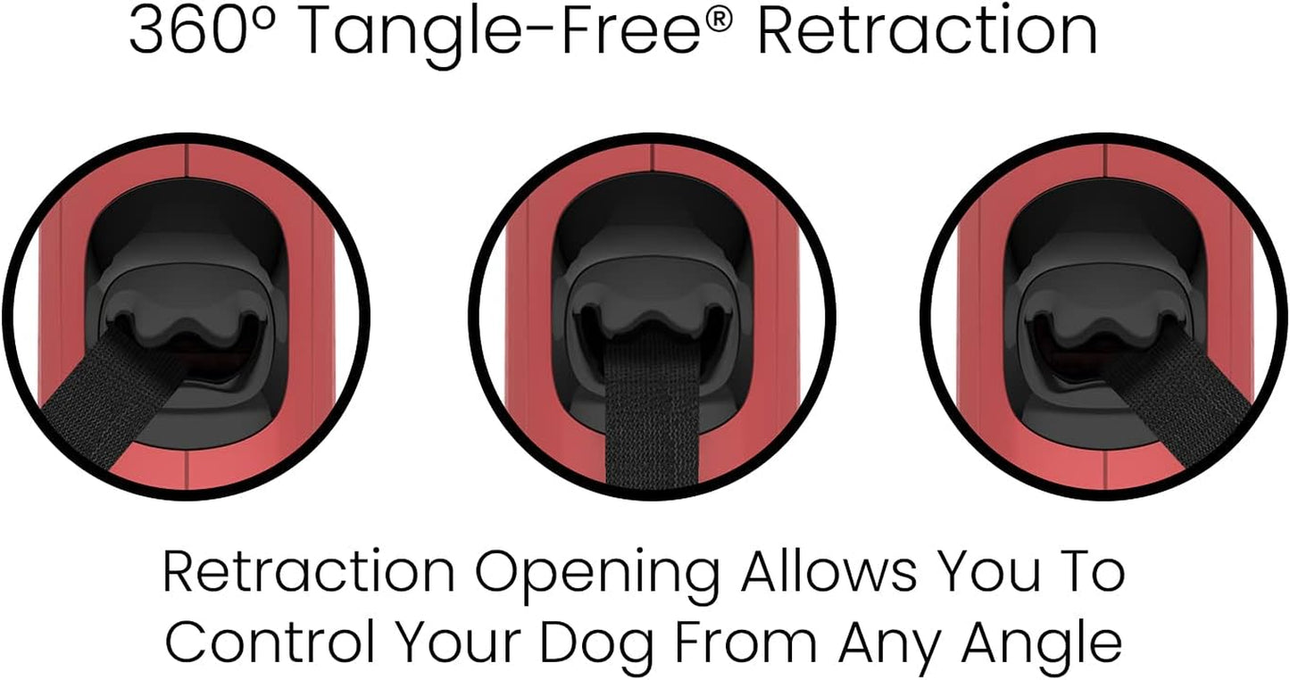 Monochrome 360° Tangle-Free Retractable Dog Leash | 16 Ft Strong Nylon Tape (Medium, Red)