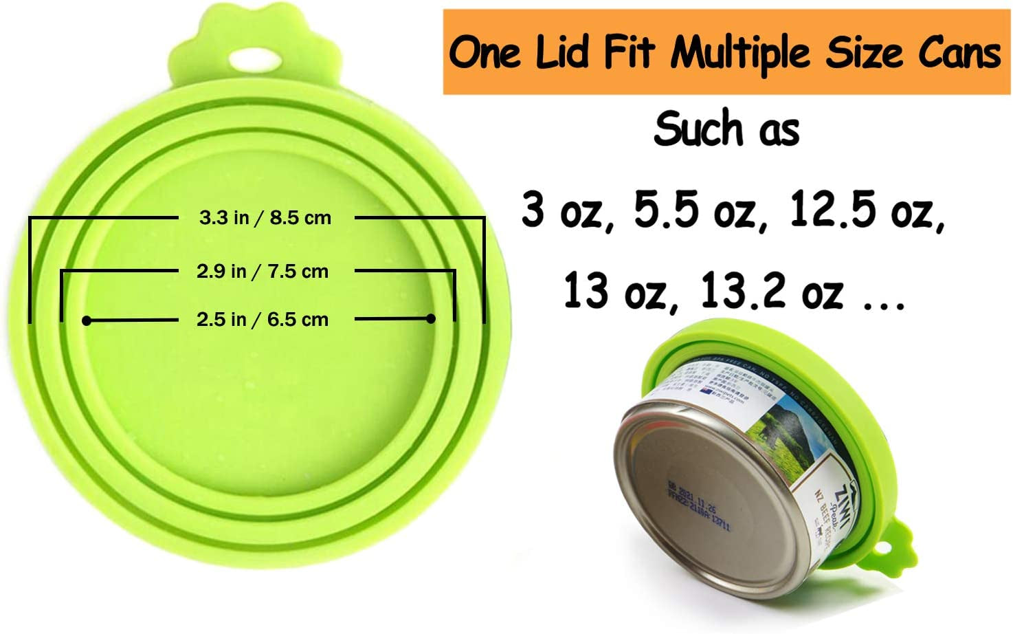 Pet Food Can Cover Silicone Can Lids for Dog and Cat Food(Universal Size,One Fit 3 Standard Size Food Cans),Green and Orange