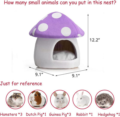 Warm Small Pet Animals Bed Dutch Pig Hamster Nest Hedgehog Rat Chinchilla Guinea Habitat Mini House, Purple Mushroom