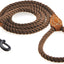 Braided Cotton Rope Leash with Leather Tip - 4 Feet Heavy Duty Metal Clasp Wedding Dog Leash (Dark Brown, 48 Inches)