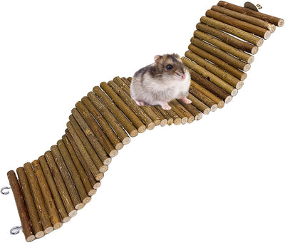 Rat Bendy Long Suspension Bridges,Hamster Bendable Tunnel,Gerbil Wooden Ramp,Hamster Cage Climbing Ladder,Natural Wood Chews Toys for Rodents,Mouse,Dwarf Hamster