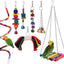 Bird Parrot Toys Play Fun Set for Cages, 7Pcs Colorful Chewing Hanging Swing Toy Bells, Wooden Spiral, Cotton Rope, Ladder Swing for Small Parrots, Macaws, Parakeets, Conures, Cockatiels, Lov