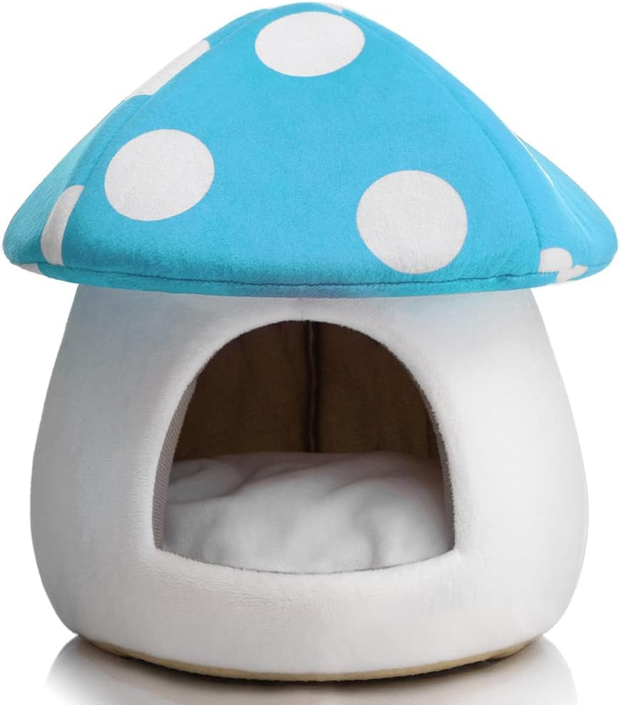 Warm Small Pet Animals Bed Dutch Pig Hamster Nest Hedgehog Rat Chinchilla Guinea Habitat Mini House, Blue Mushroom