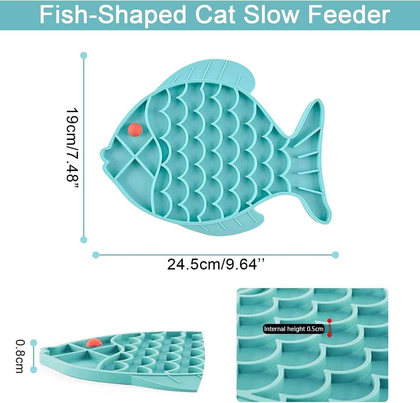 Cat Lick Treat Mat, 2 Pack Fish-Shaped Puzzle Feeder for Cats & Dogs, Anxiety Relief, Fun Alternative to Slow Feeder (Blue and Green)