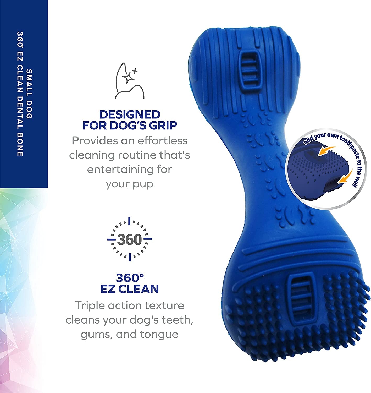 Fresh Spectrum 360 Degree EZ Clean Dog Dental Bone Chew Toy, Small | Dog Dental Toy for Small Dogs to Clean Teeth and Combat Bad Breath | Enhanced with Baking Soda and Coconut Oil