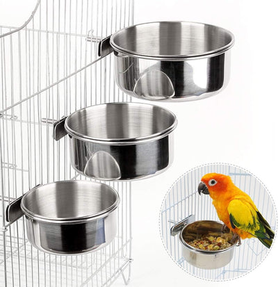 3PCS Bird Feeder for Cage Parakeets Food Feeder with 3 Different Size, Bird Feeding Dish Stainless Steel Bird Bowl Parrot Feeding Cups Animal Cage Water Food Bowl for Parrot