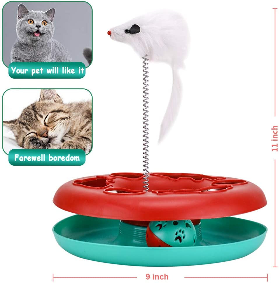 Cat Toys, Cat Toys for Indoor Cats,Interactive Kitten Toys Roller Tracks with Catnip Spring Pet Toy with Exercise Balls Teaser Mouse (Red)