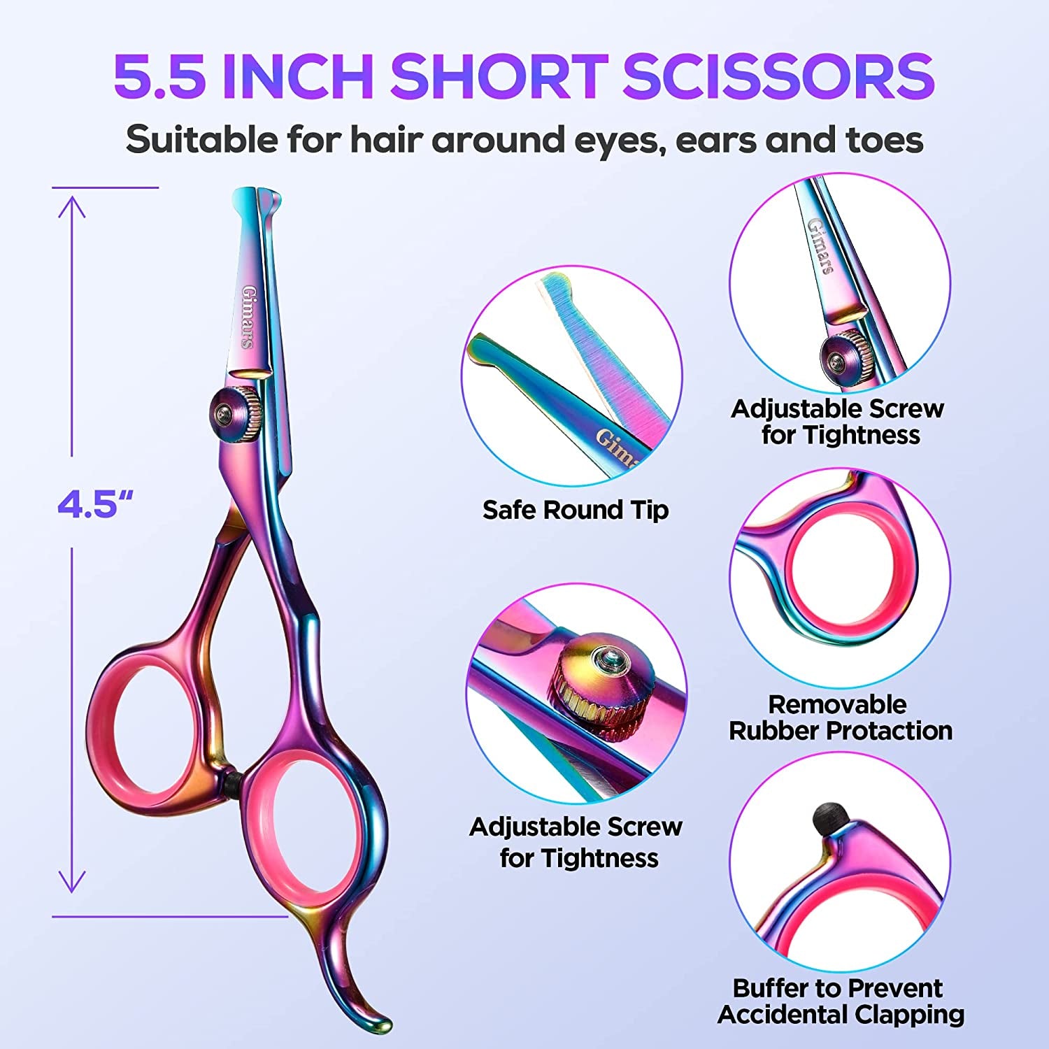 Professional 4CR Stainless Steel 6 in 1 Grooming Scissors for Dogs with Safety round Tip, Heavy Duty Titanium Coated Pet Grooming Scissor for Dogs, Cats and Other Animals