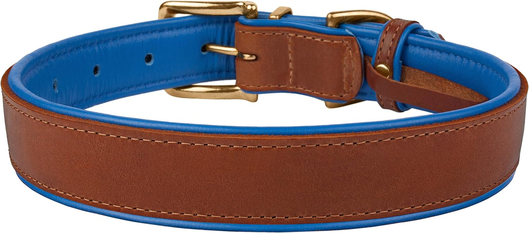 Leather Dog Collar Brass Buckle Soft Padded Puppy Small Medium Large Red Pink Blue Green Purple Yellow (Neck Fit 11"-13", Navy Blue)