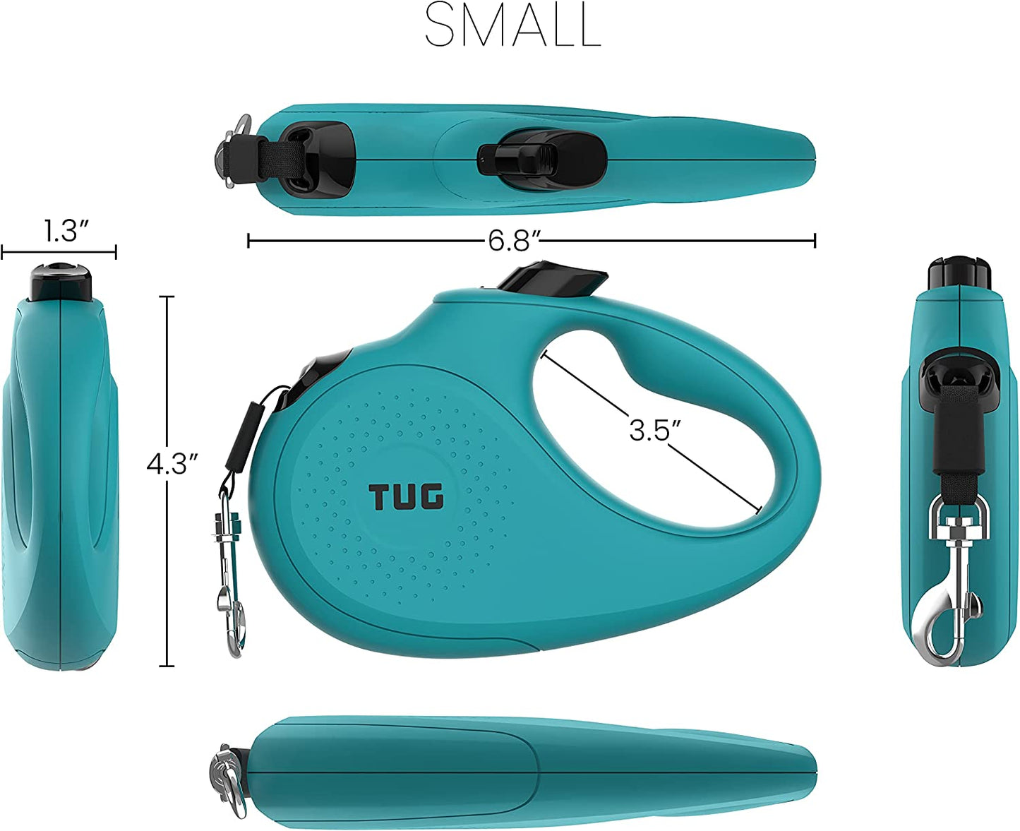 Monochrome 360° Tangle-Free Retractable Dog Leash | 16 Ft Strong Nylon Tape (Small, Aqua)