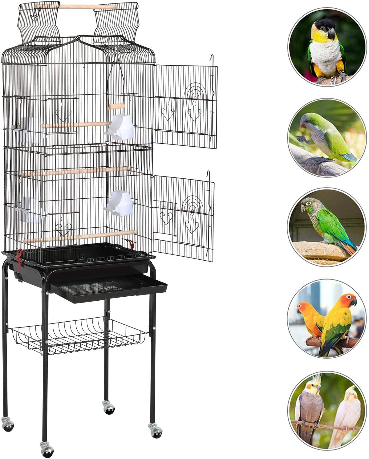 Open Play Top Large Parakeet Small Parrot Bird Cage with Stand for Budgies Finches Canaries Lovebirds