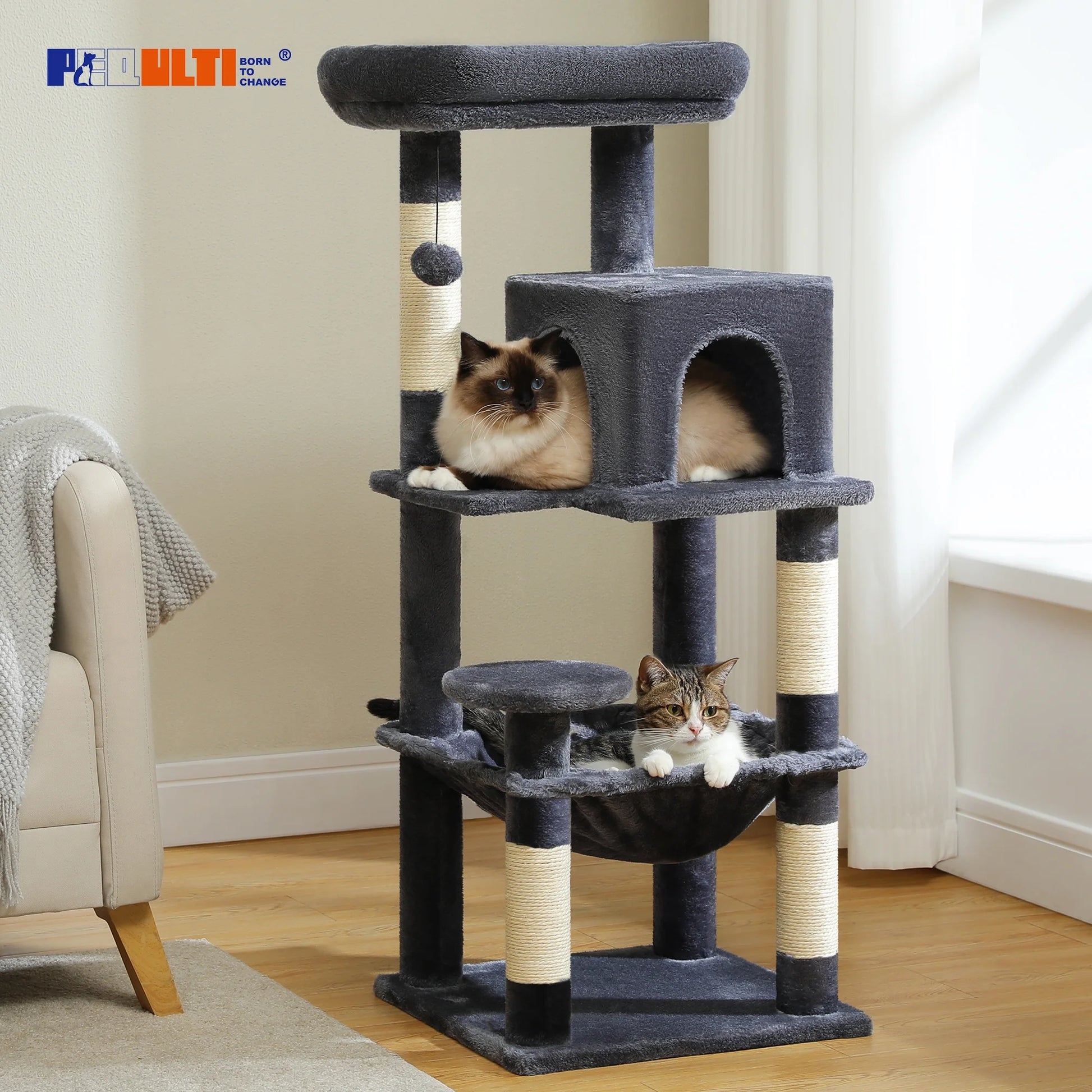 PEQULTI 45.7” Multi-Cat Tree – Spacious, Cozy & Fun!