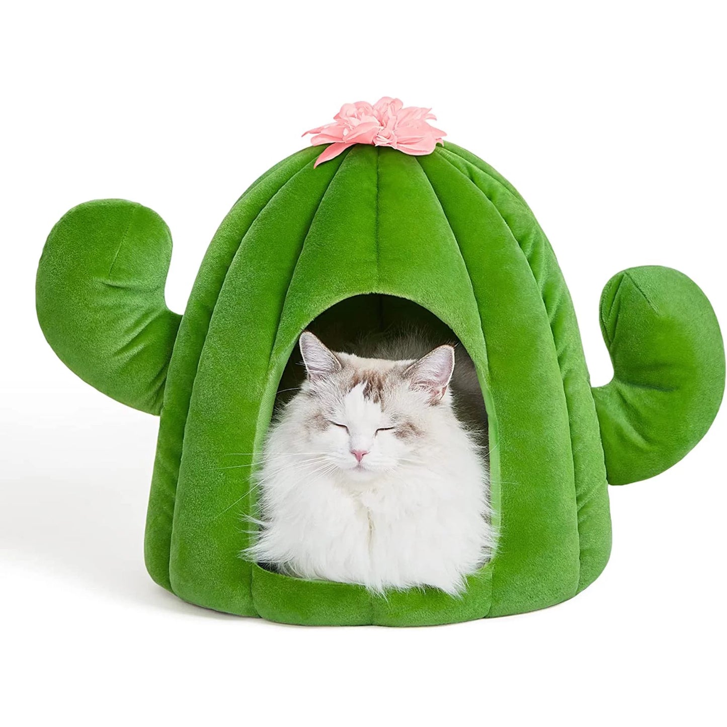 Cat Dog Bed Cat Cave Pet Dog House with Machine Washable Nest Cushion Green Cactus 16.5"