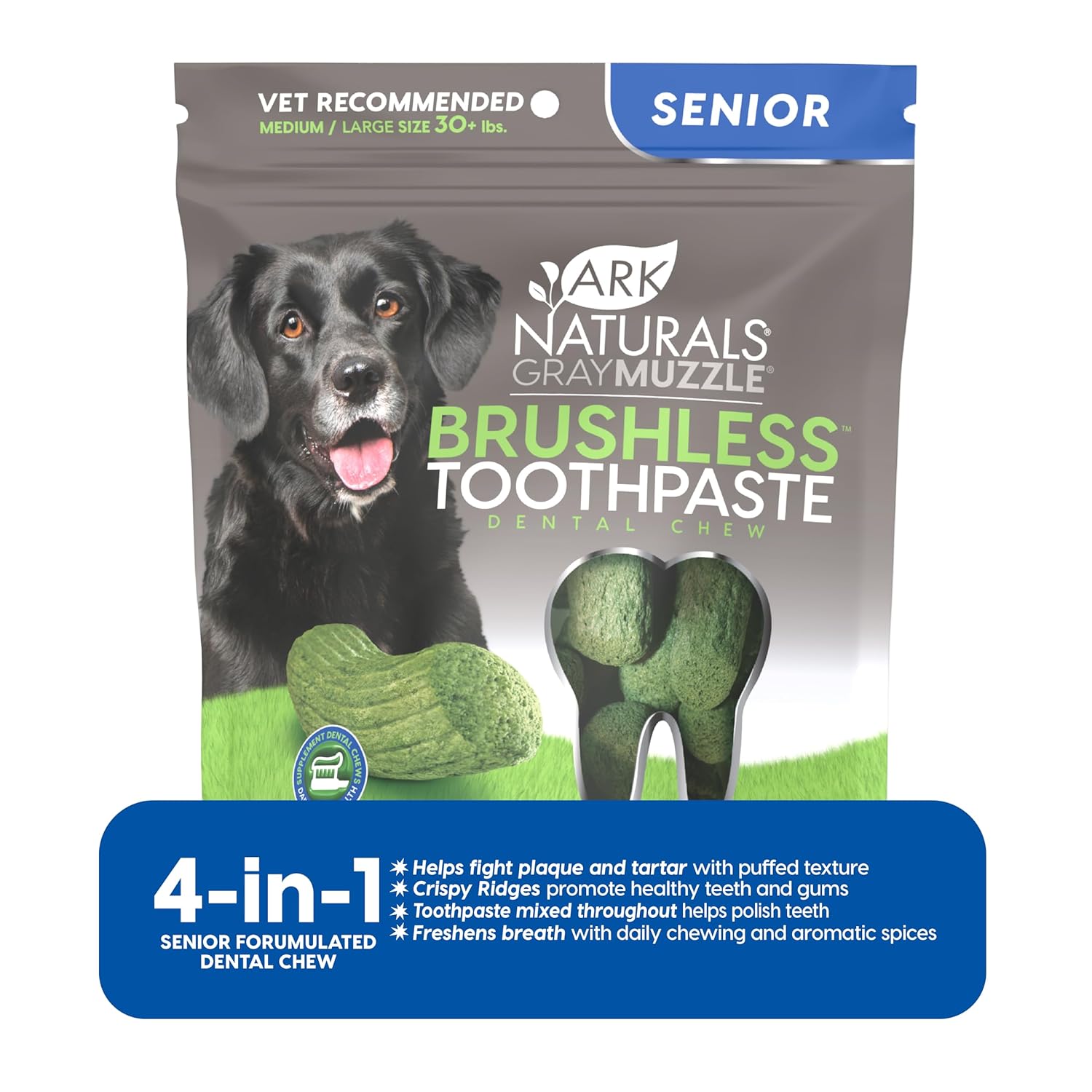 Gray Muzzle Brushless Toothpaste, Senior Dog Dental Chews for Large Breeds, Vet Recommended for Plaque, Bacteria & Tartar Control, 1 Pack