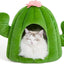 Cat Dog Bed Cat Cave Pet Dog House with Machine Washable Nest Cushion Green Cactus 16.5"