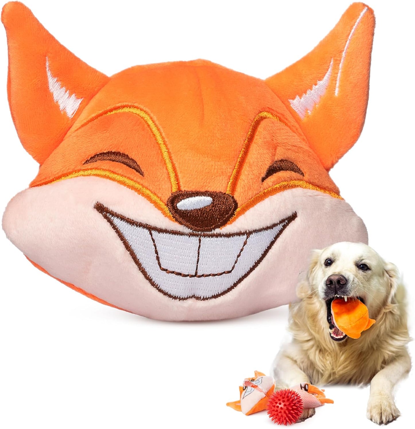 Dog Toys for Aggressive Chewers (3In1) - Squeaky Dog Toys Interactive - Dog Toys for Medium Dogs, Large & Small Breeds - Puppy Teething Chew Dog Toy - Juguetes Perros - Orange