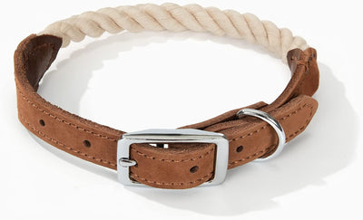 Rope Dog Collar, Genuine Leather (Beige)