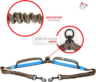 Exquisite Double Leash for Two Dogs - 2-In-1 Dog Leash Coupler - Large, Grey & Blue