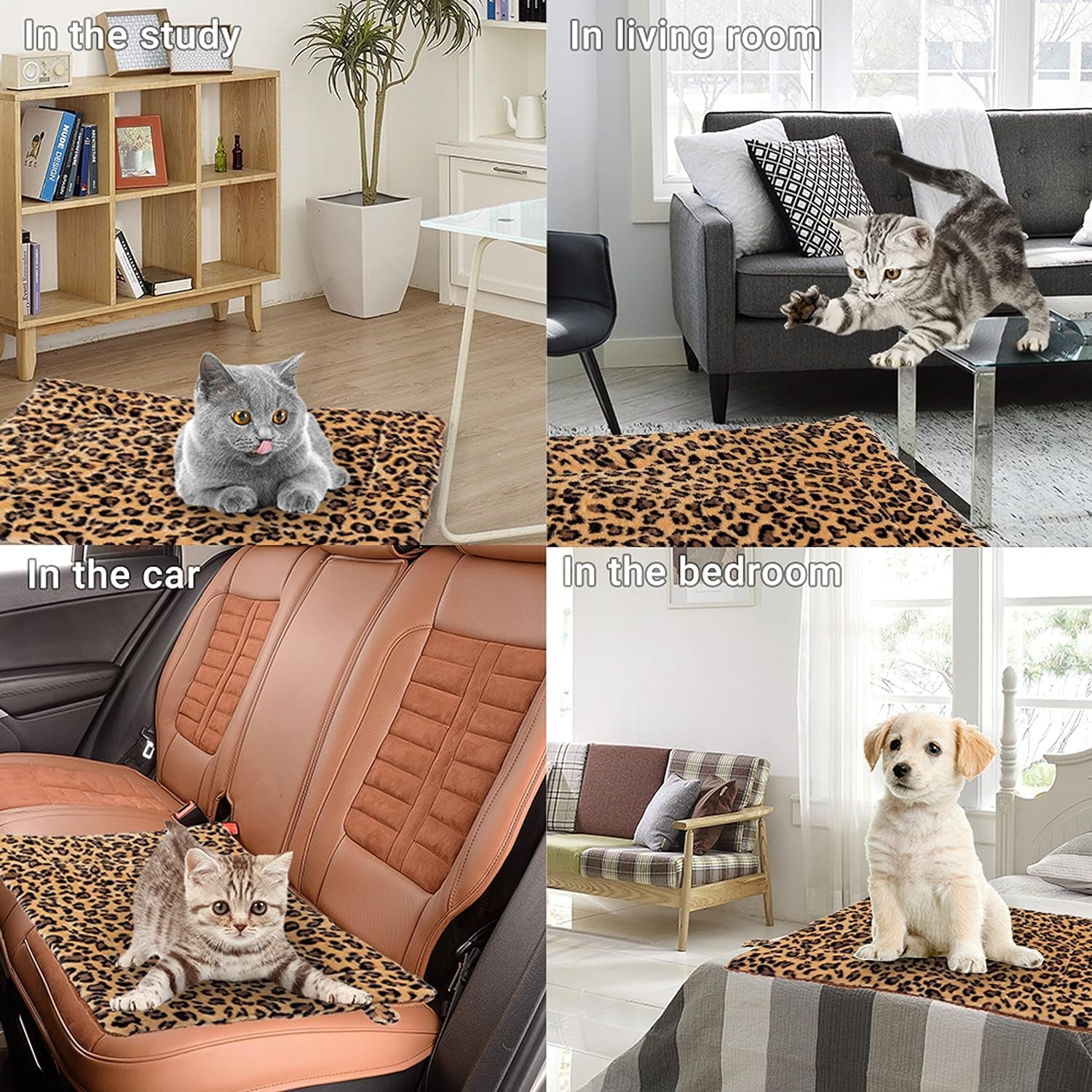 Cat Bed Mat for Indoor Cats - Self Warming Leopard Cute Cat Bed Mat, Soft Warm Washable Self Heating Cat Bed Pad for Small, Medium, Large Cats & Puppies(19.7"*29.5")