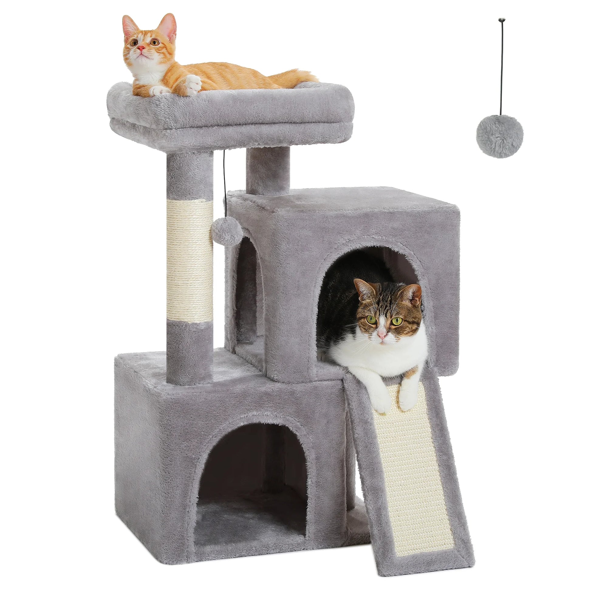 30" Cat Tree Condo with Sisal Cat Scratching Post Tower Ramp for Indoor Cats, Gray