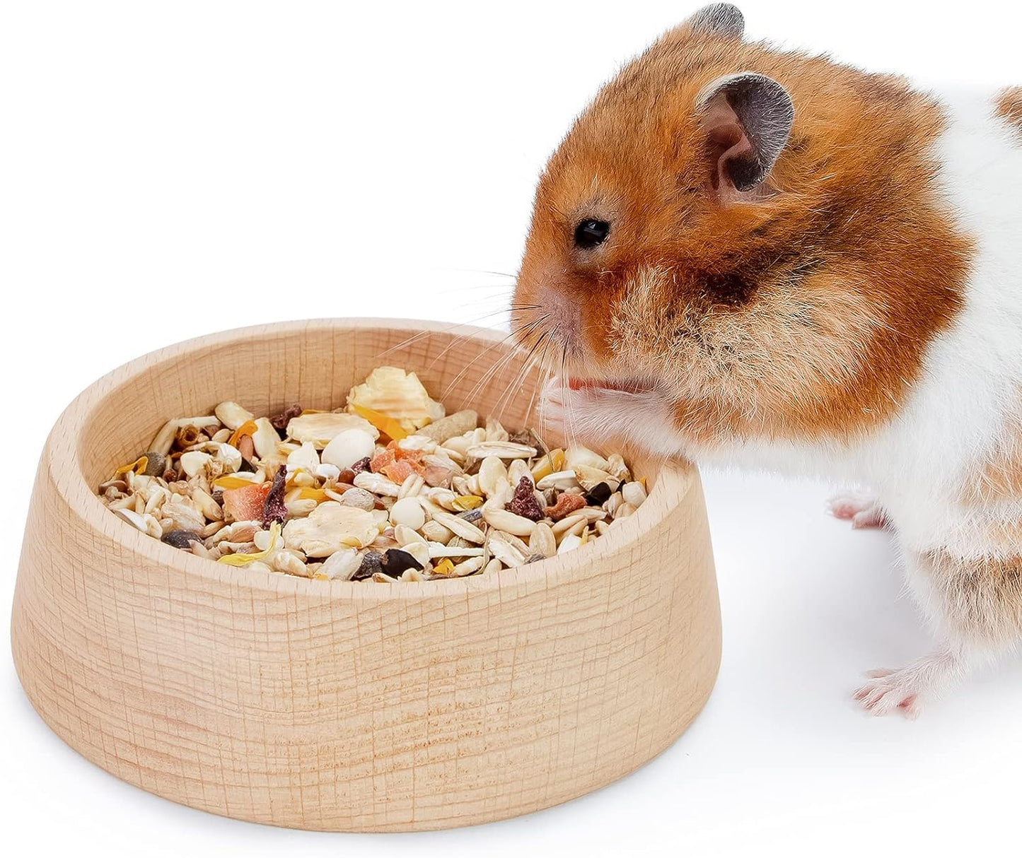 Wooden Hamster Feeding Bowl - Small Animal Food Dish for Dwarf Syrian Hamsters Gerbils Mice Degus or Other Similar-Sized Small Pets (Hammy Pattern, for Syrian)