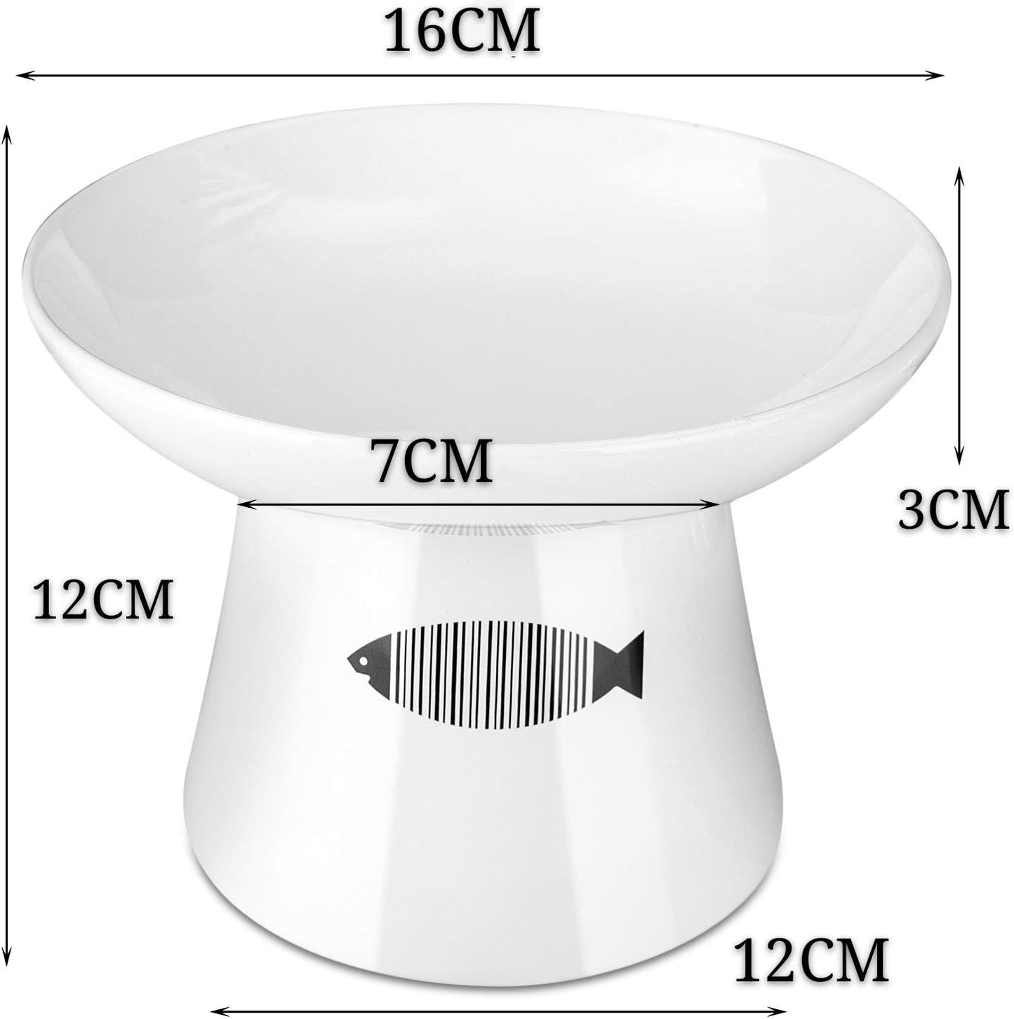 Cat Raised Food/Water Bowl for Elder Big Cats, Non-Skid 4.8X6.4In Premium Ceramic Cat Bowls with Stand, Sturdy and Anti-Fall… (White)