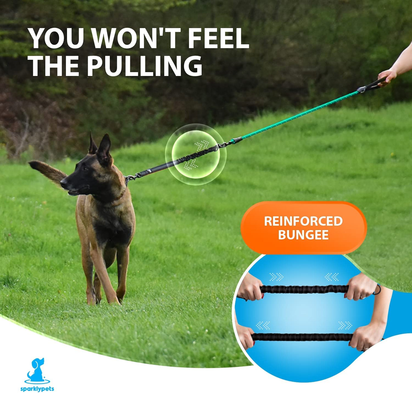 Heavy-Duty Bungee Leash for Dogs – Anti-Pull, Reflective, 5.5ft (Teal)