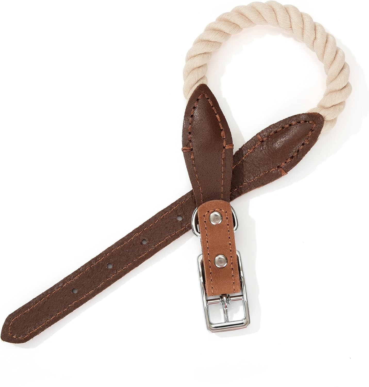 Rope Dog Collar, Genuine Leather (Beige)