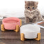 White Ceramic Cat Dog Bowl Dish with Wood Stand No Spill Pet Food Water Feeder Cats Small Dogs