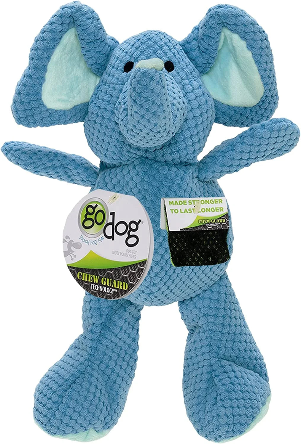 Checkers Elephant Squeaky Plush Dog Toy, Chew Guard Technology - Blue, Large