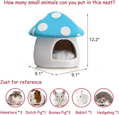 Warm Small Pet Animals Bed Dutch Pig Hamster Nest Hedgehog Rat Chinchilla Guinea Habitat Mini House, Blue Mushroom