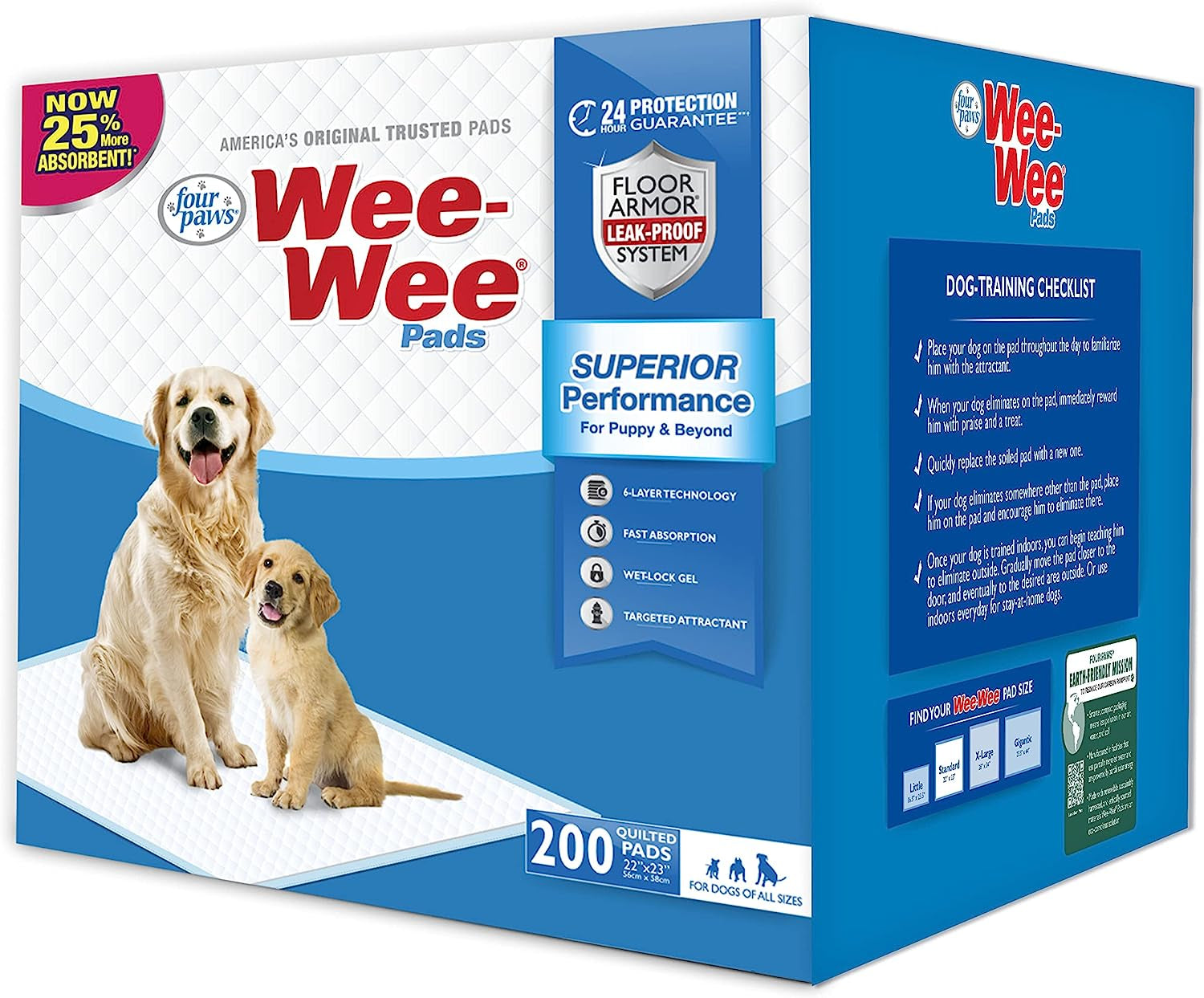 Wee-Wee Superior Performance Unscented Pee Pads for Dogs & Puppies, Quilted Leak-Proof Dog Housebreaking Potty Training Floor Protection, 22" X 23", 200 Count