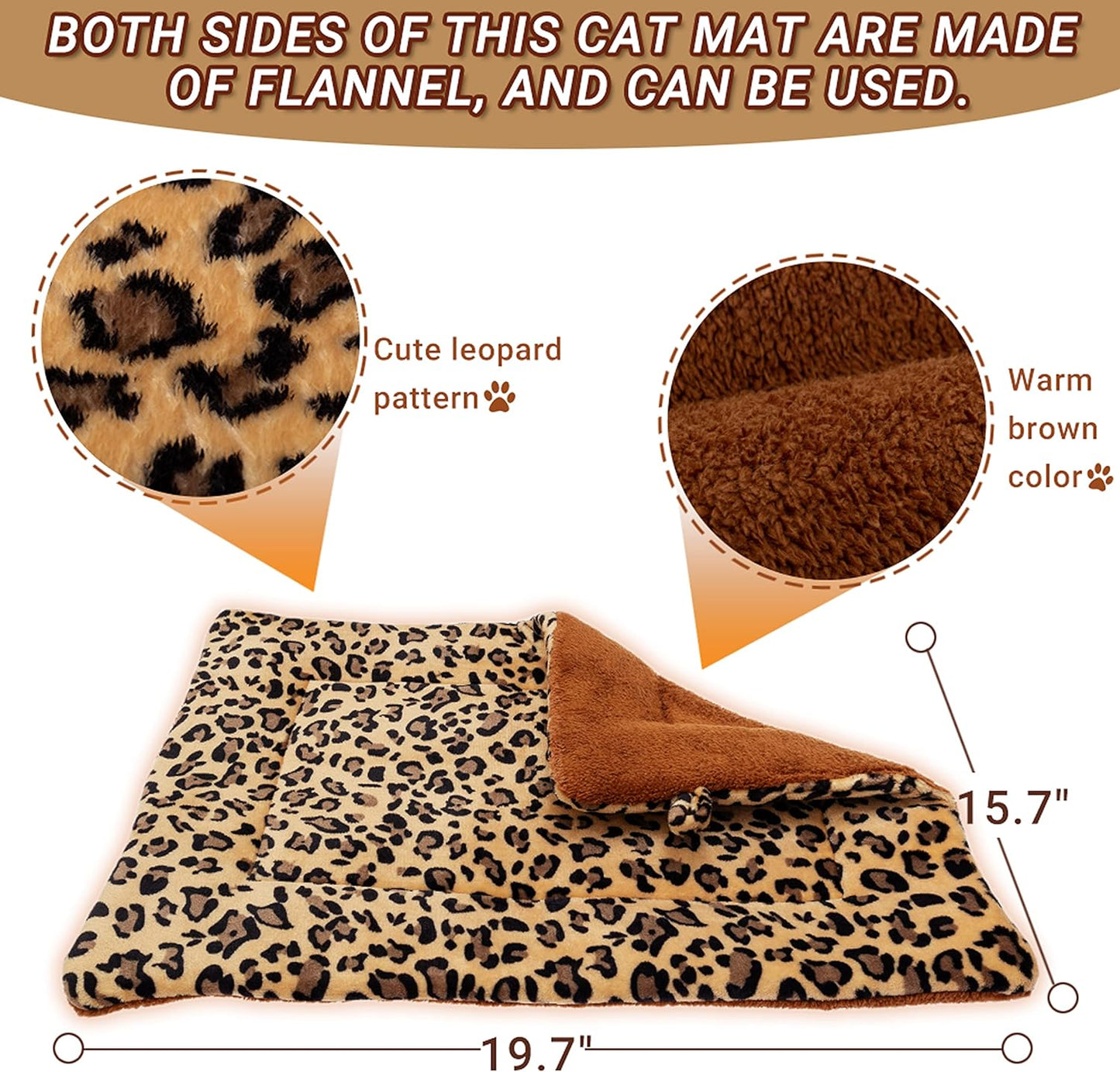 Cat Bed Mat for Indoor Cats - Self Warming Leopard Cute Cat Bed Mat, Soft Warm Washable Self Heating Cat Bed Pad for Small, Medium, Large Cats & Puppies(19.7"*29.5")