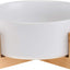 White Ceramic Cat Dog Bowl Dish with Wood Stand No Spill Pet Food Water Feeder Cats Small Dogs