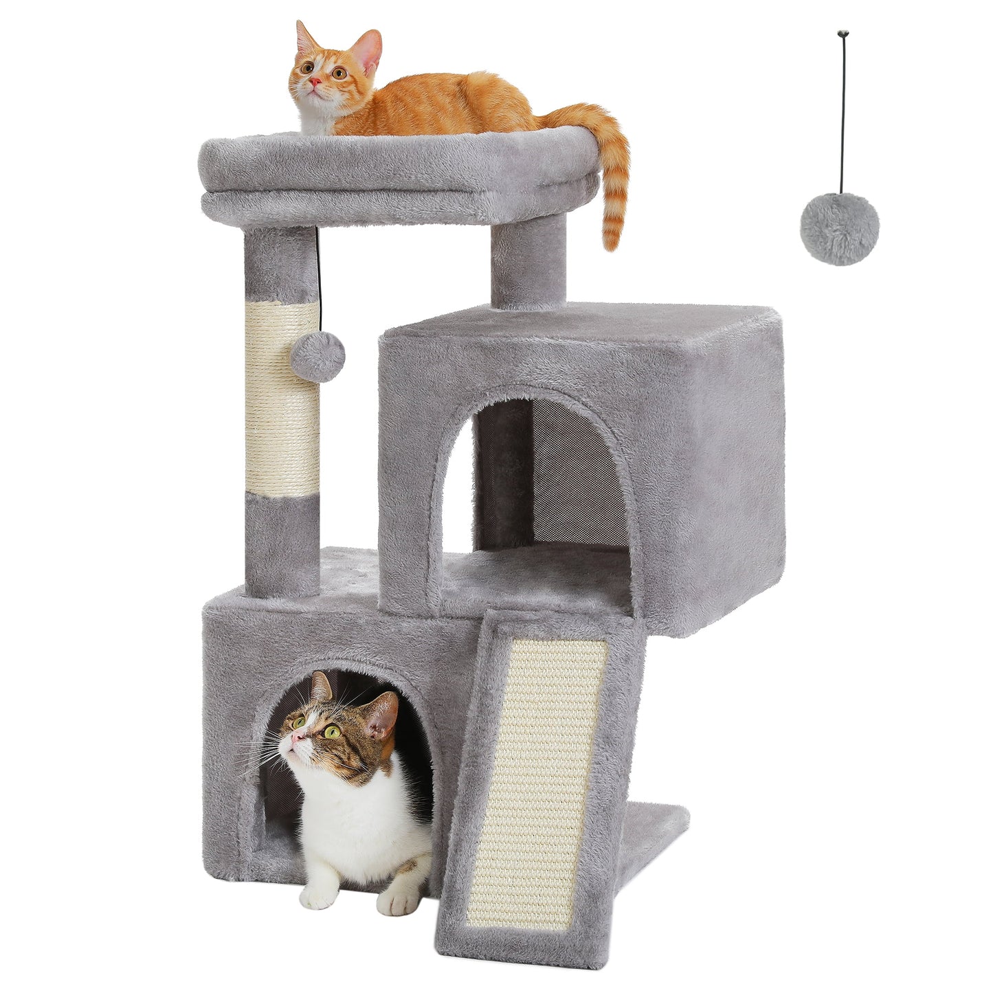 30" Cat Tree Condo with Sisal Cat Scratching Post Tower Ramp for Indoor Cats, Gray