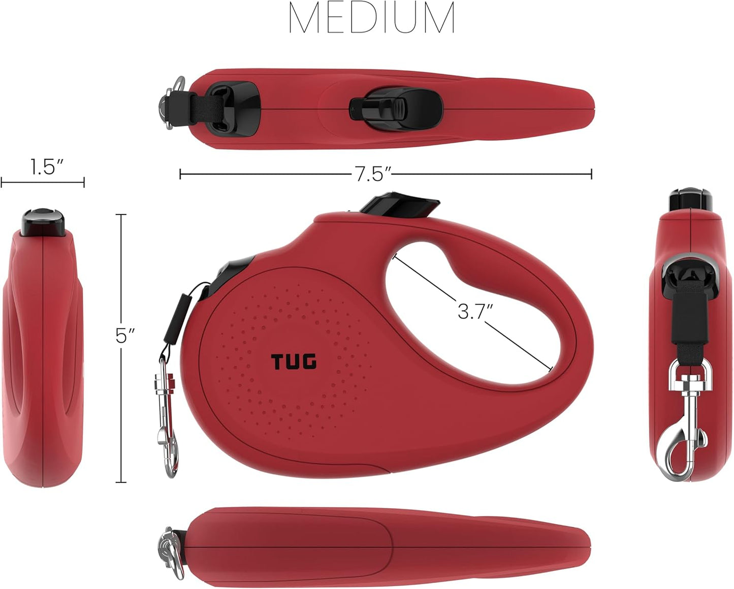 Monochrome 360° Tangle-Free Retractable Dog Leash | 16 Ft Strong Nylon Tape (Medium, Red)