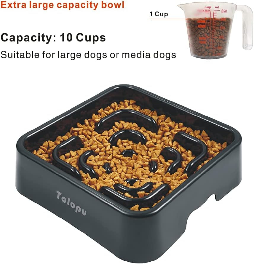 Extra-Large Durable ABS Large Slow Feeder Dog Bowls(10 Cups Capacity) Stop Bloat Bowl Anti-Choking &Anti-Gulping & Fun Feeding Bowl (Large, Black)